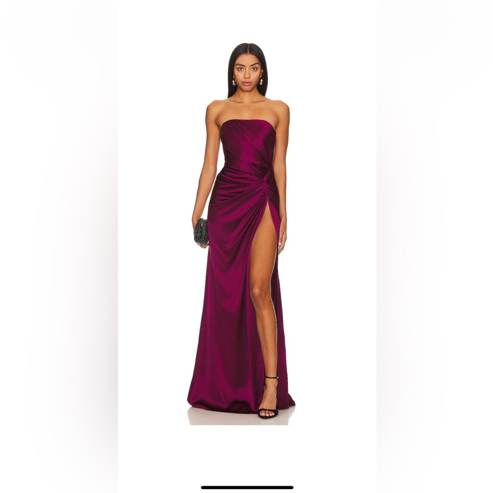 Red Strapless Asymmetrical Ruched Gown